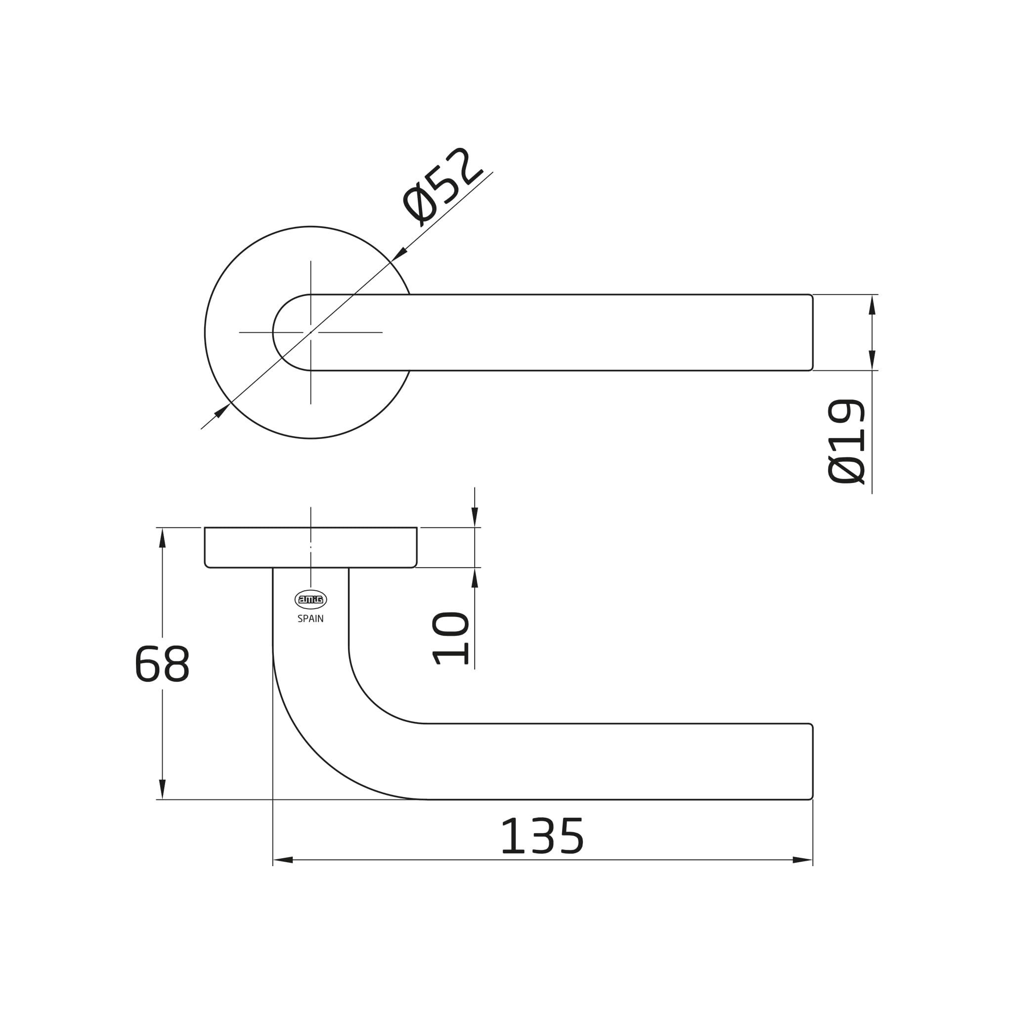Amig - Zestaw uchwytów z rozetą, antybakteryjne wykończenie, Ø52 mm, elegancki i prosty design, idealny do domu lub biura, stal nierdzewna 18/8, kwadrat 8 mm, matowy