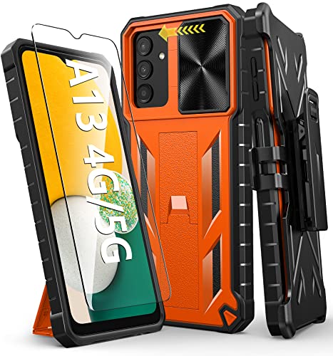 Case For Samsung Galaxy A13 5G: Military Grade Drop Proof Protection Rugged Protective A13 5G/4G Phone Cover With Belt-Clip Holster Kickstand & Slide - Shockproof Tpu Matte Textured Bumper - Orange #TOP4