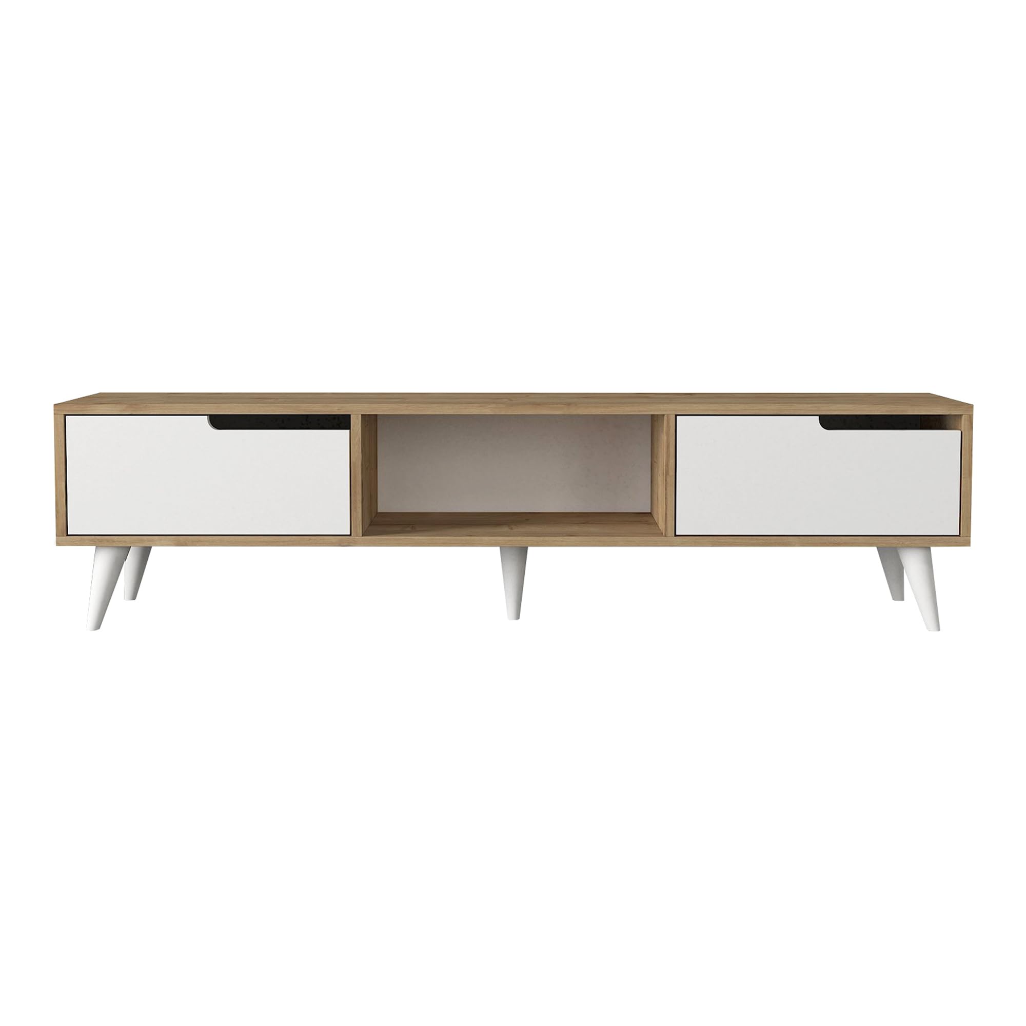 [en.casa] Mobile Porta TV con 2 Ante a Ribalta e Vano Centrale Aperto Tavolo Basso 2 Scomparti Chiusi Stand Multimediale per Soggiorno Salotto 160 x 35 x 40 cm - Effetto Rovere/Bianco