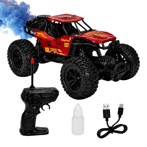 Image of RC Rock Crawler 2WD | Off-Road Monster Truck with Real Smoke Effect, Alloy Body & Rechargeable Battery | Durable Suspension | RC Car for Kids 4+ & Adults | Dark Red