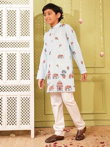 Image of AJ DEZINES Kurta Pajama For Kids Boys | Cotton Printed Chikankari Kurta Pyjama Set For Boys | Traditional & Festive Outfit | Party & Ethnic Wear | Stylish Kids Kurta Set