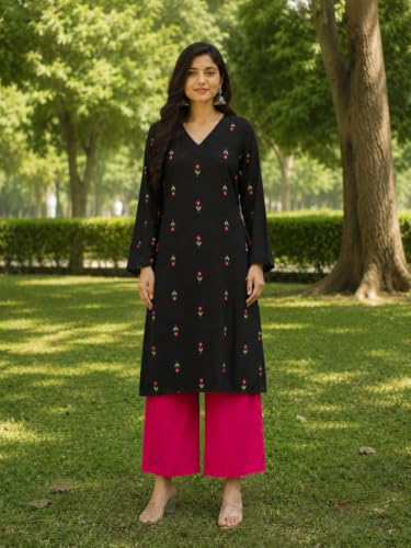 Image of Stylum Women's Rust Ethnic Printed Rayon A-Line Kurta Palazzo Set | Palazzo Kurti Set for Women