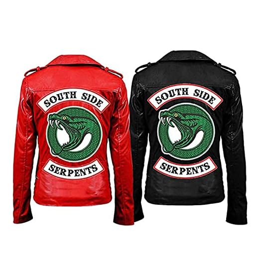 Fashion_First Southside Serpents Riverdale Cheryl Blossom - Chaqueta de cuero para mujer, color rojo y negro, Chaqueta de algodón negro, 40