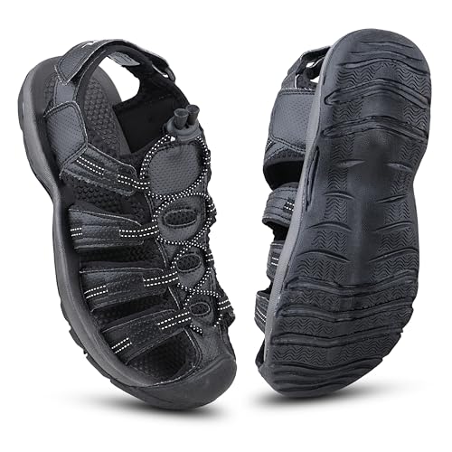 Image of FUEL Soldier-14 Men's Fisherman Sandals - Comfortable, Breathable & Flexible Outdoor Sandals with Protective Toe, Anti-Skid Sole - Stylish Casual Beach & Sports Footwear (Black)