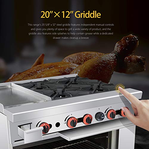 KITMA-Commercial-Gas-Ranges36-in-W-Freestanding-Gas-Range-with-12-inGriddle-4-Burner-and-1-pc-265-in-Standard-Oven-Cooking-Performance-Group-for-Kitchen-Restaurant-Natural-Gas-Range