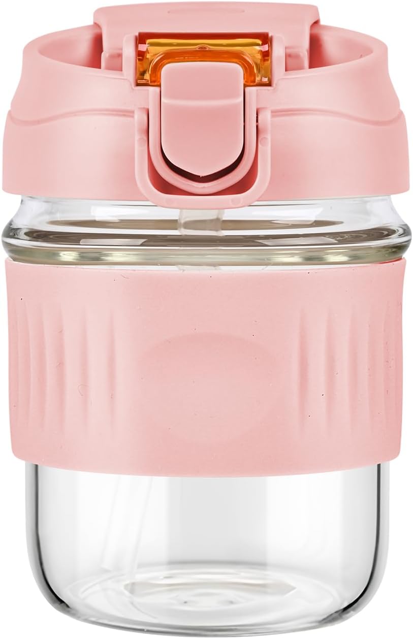 12oz Glass Shaker Bottle, Borosilicate Glass Blender Protein Powder Leak-Proof Shaker Cups for Protein Shakes Mixes with Stainless Steel Shaker Ball