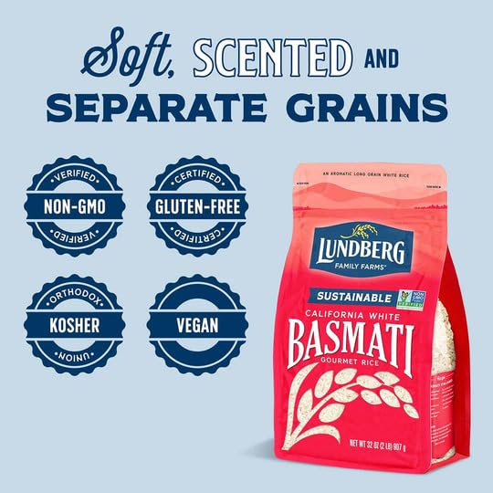 Lundberg Basmati Rice, Long Grain White Rice - Non-Sticky, Fluffy, Nutty, Aromatic Rice, Vegan Food, Healthy Meals, Gluten-Free Rice Grown in California, 32 Oz