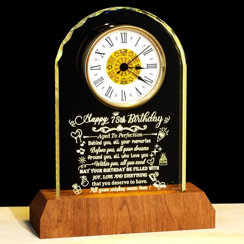 Arikyrist Happy 75th Birthday Crystal Clock Gifts for Women Men