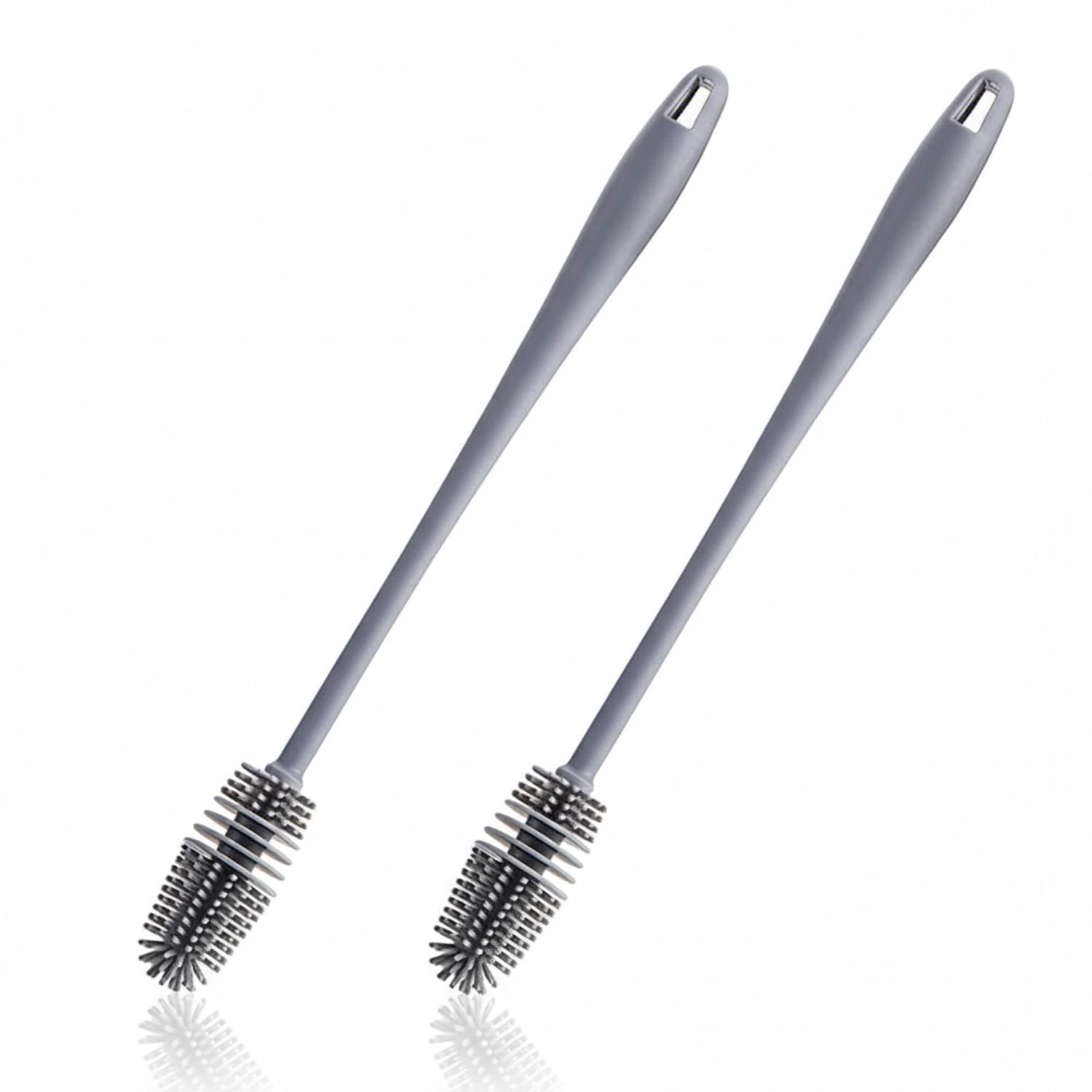 VYOOx 2 Piece Silicone Bottle Cleaning Brush with Long Handle | Water Bottle Cleaner for Narrow Neck Bottles, Glasses, Vases & Containers|Soft Non-Scratch Bristles|Kitchen Cleaning Brush|28 cm Grey