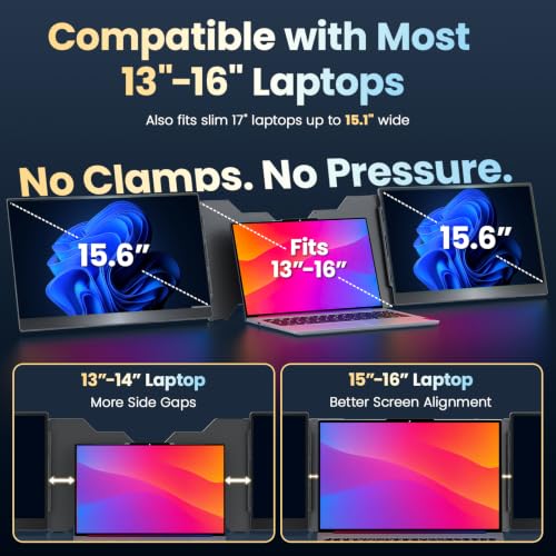 Image of Upperizon Portable Monitor Foldable Dual Screen 15.6 inch FHD 90% sRGB 60Hz IPS USB-C Travel Monitor for Laptop Mac Windows, DisplayLink Triple Screen Extender with Kickstand