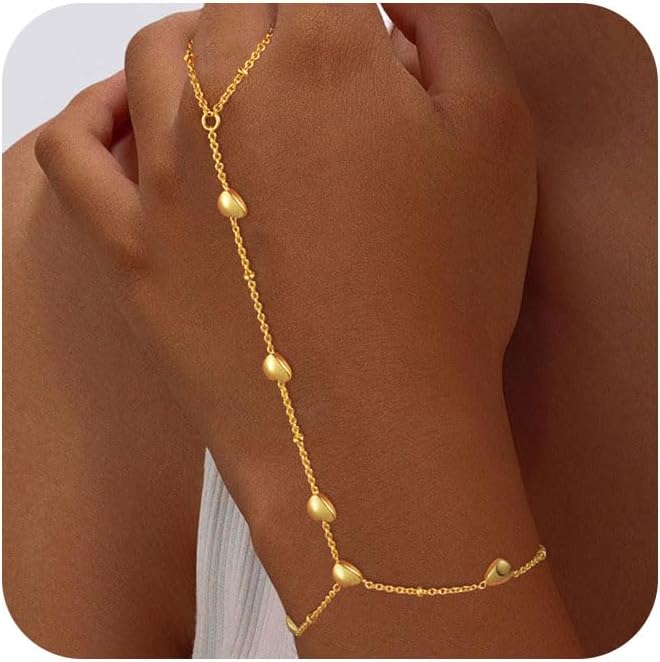 AGWOLFBracelets for Women,14K Gold/Silver Plated Dainty Hand Chain Bracelets Trendy Ring Chain Bracelet Charm Gold Cuff Bangle Stackable Bracelets Fashion Body Jewelry Adjustable Waterproof Gifts for Her
