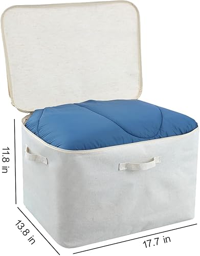 Miniatura 10 de Bolsa de almacenamiento de ropa de 78 L, 19.7 x 15.7 x 13.8 pulgadas, organizadores verticales de tela de lino para edredón, manta, edredón, suéter,