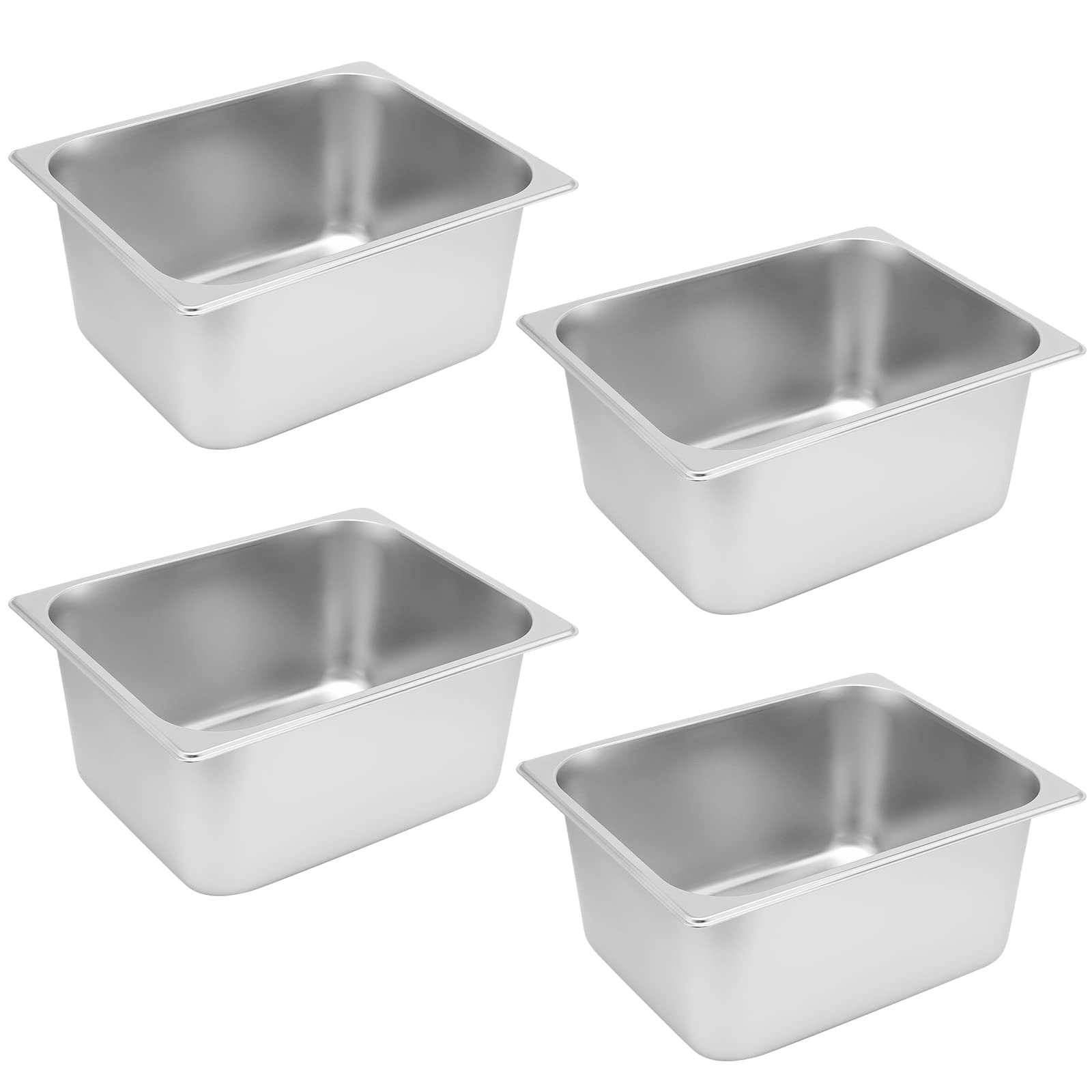 JAPCHET 4 Pack Stainless Steel Steam Pan, 1/2 Size 6 Inch Deep, Anti-Jam Hotel Pans Commercial Metal Food Catering Tray for Buffet, Restaurant