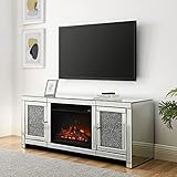 Fireplace TV Stand for TVs up to 55”, Mirrored TV Stand with 18” Fireplace LED Light Home Media...