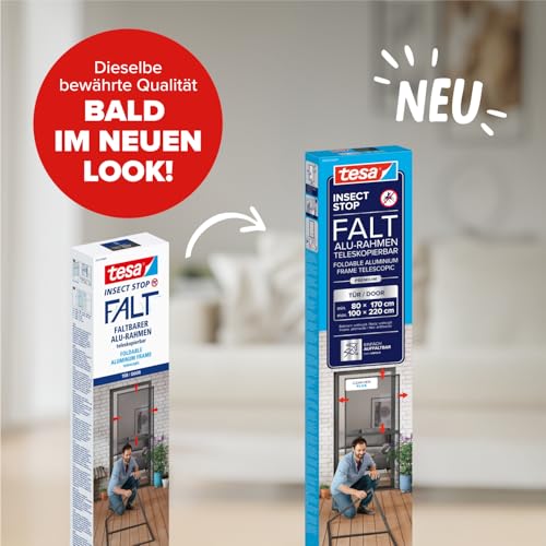 tesa INSECT STOP FALT Alu Rahmen teleskopierbar Premium für Türen – vormontierter Alu-Rahmen - Fliegengitter - mit verstellbarem Teleskoprahmen - 80 cm x 170 cm bis 100x cm x 220 cm - Anthrazit