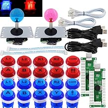 SJ@JX Arcade 2 Player Game Controller Stick DIY Kit LED Buttons with Logo MX Microswitch 8 Way Joystick USB Encoder Cable for PC MAME Raspberry Pi Red Blue