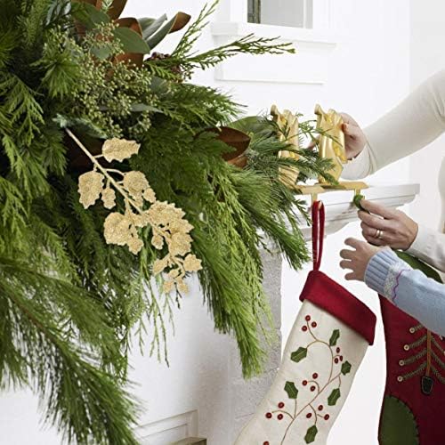 NUOBESTY 10Pcs Chinese Glitter Leaves Picks Sprays Artificial Holly Leaves Picks Stems Wired Twig Stem Fake Bunch for DIY Garland Holiday Wreath Ornament (Golden)