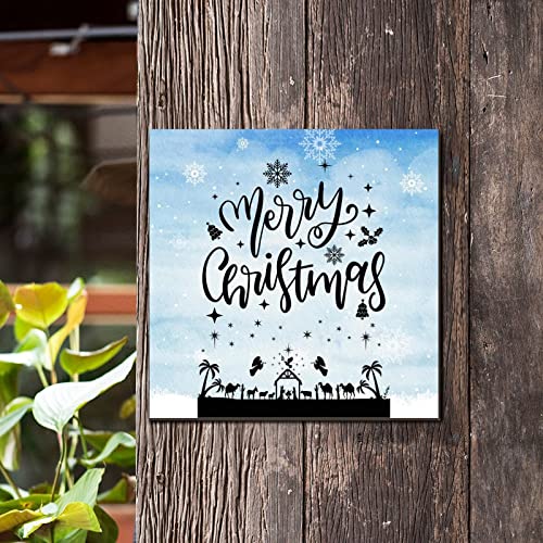 Plaque murale rétro en bois Merry Christmas déco 35x35 cm - 4