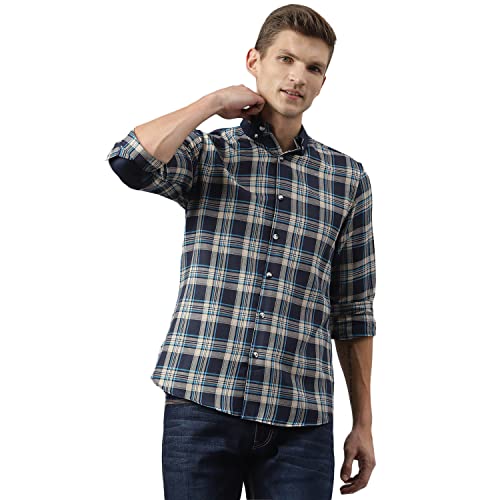 Image of Thomas Scott Mens Checkered Slim Fit Casual Shirt with Button Down and Long Sleeve (TS1048 Space Blue XL)