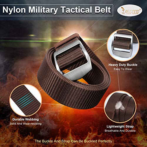Jasgood Tactical Heavy Duty Reinforced Nylon Belt For Men Adjustable Military Webbing Belt Strap With Metal Buckle (Pants Size Below 42 Inches, 3-Coffee) #TOP1