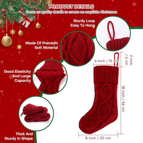 Personalized Christmas Stockings, 18" Stranded Knit Hanging Stockings, DIY Gingerbread Man Name Tag + Alphabet Stickers, Family Holiday Parties, Mantel Decorations (6 Pack, Burgundy, Green, Cream) by ciemon - Image 8