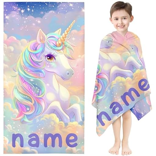 KIDSLOVE Toalla de playa personalizada de unicornio con nombre, unicornio arcoíris, toalla de baño con nombre, unicornio, microfibra, toalla de playa, grande, 100 x 200 cm, para niños (1,80 x 160 cm) | Ya disponible en tu tienda friki favorita! En mundofriki.es!