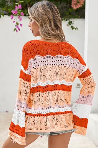 Image of Cakulo Womens Summer Crochet Tops Boho Off Shoulder Sweaters Lightweight V Neck Loose Vacation Resort Wear 2026