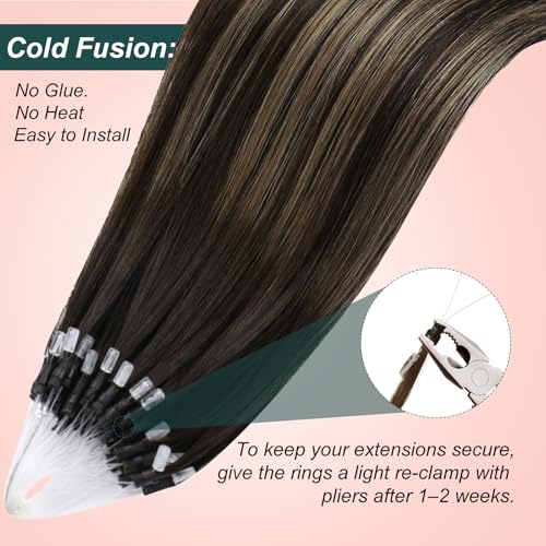 Image of Easyouth 18In Micro Ring Hair Extensions Human Hair Balayage, Lightweight | Micro Beads Hair Extensions Ombre, Dark Brown with Light Brown, 57g 50s, for Salon, Easy Diy Application, Gentle on Hair