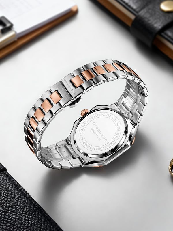 Image of Giordano Square Formal Watch for Men - Textured Dial,Day & Date Display and Stylish Stainless Steel Strap