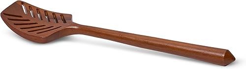 nambe Espátula de madera de Palma – Espátula ranurada de acacia de 12 pulgadas para cocinar y servir, mango largo cómodo, resistente a la