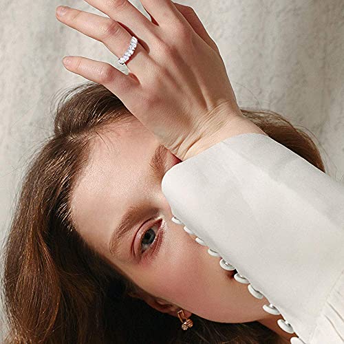 Eternity Rings Band for Women 925 Sterling Silver Stacking Rings Pear Cut White Cubic Zirconia Wedding Ring Size 5-94