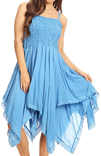 Image of Sakkas Ella Smocked Bodice Spaghetti Strap Double Layered Dress