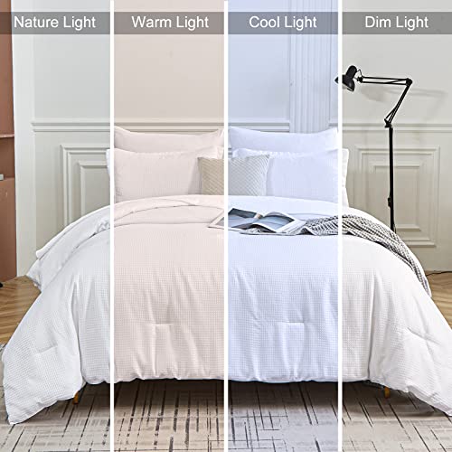 Luxudecor White Waffle Comforter Set Queen Size, Microfiber Comforters Soft And Lightweight, 7 Pieces Waffle Weave Bed In A Bag Comforter Set, Durable And Easy Care Bed Comforter For All Season #TOP4