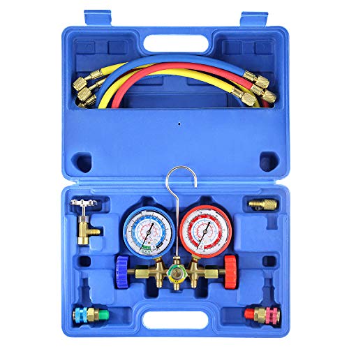AURELIO TECH MGS-0005-WZ 3 Way A/C Diagnostic Manifold Gauge Set, Fits R134A R12