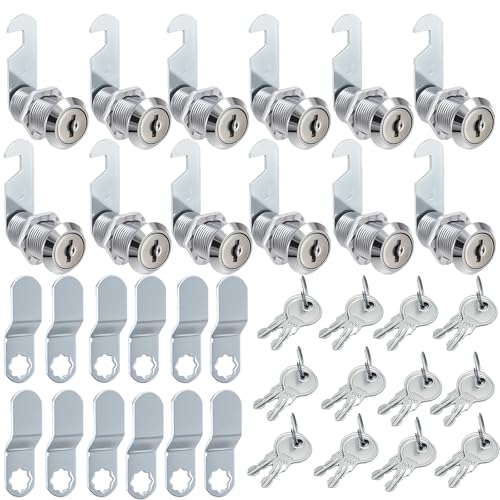 TOPZEA 12 Pack Cabinet Lock with Keys, 1-1/8 Inch Cam Locks Keyed Alike, RV Storage Lock File Secure Drawer Cylinder Locks for Cabinets, Mailbox, Tool Box, Zinc Alloy, Fits for Panel Thick Max 7/8
