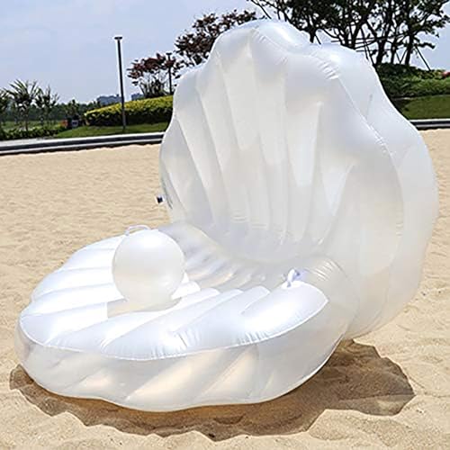 Bemuiz Inflatable Seashell Pool Float, Blow Up Giant Clam Floatie with Pearl Ball, Shell Pool Floating Ride On Raft Chair for Swimming Pool Summer Beach Party for Adults