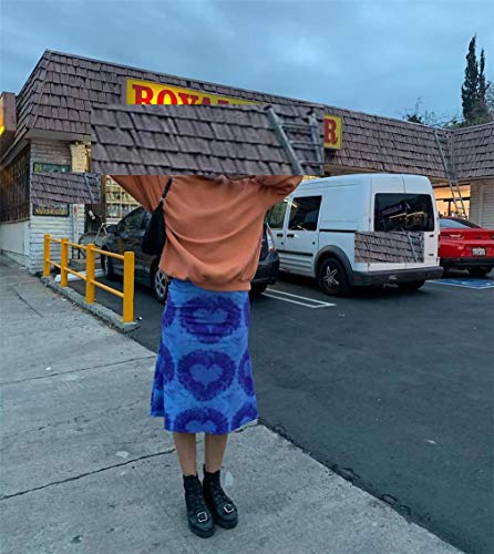 Women's E-Girl Bohemian Midi Skirt Y2K High Waist Printed A-Line Skirts Summer Party Long Pencil Skirts Dress For Women (Blue#2, M) #TOP3