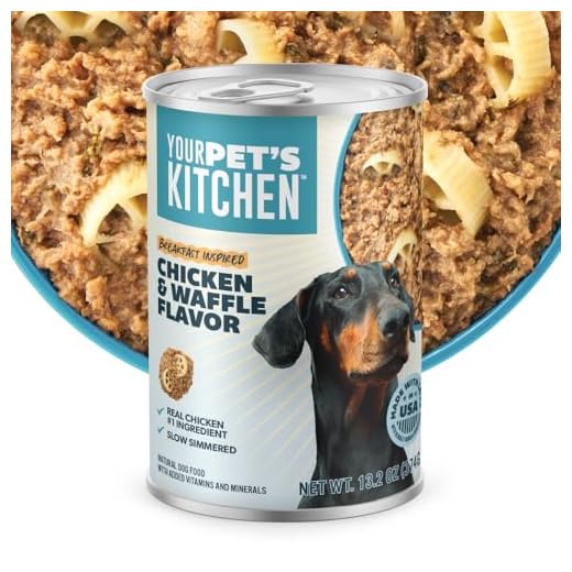Your Pet's Kitchen Wet Dog Food, Chicken & Waffle Recipe - 13.2 oz Cans (Pack of 12), Made in The USA with Real Chicken