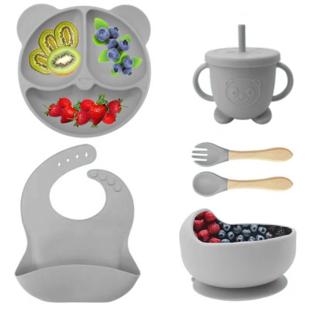 Eliano 6-Piece Silicone Baby Tableware Set, BPA-Free, Non-Slip Plate & Bowl, Bib, Drinking Cup with Straw & Cutlery