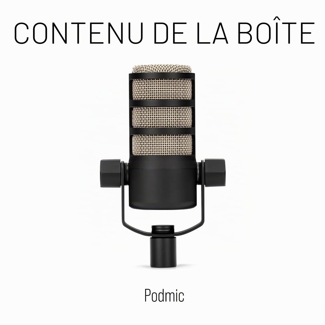RØDE PodMic, Microphone dynamique de qualité broadcast avec support pivotant intégré pour le podcasting, le streaming, le gaming et l’enregistrement vocal, XLR (Noir)