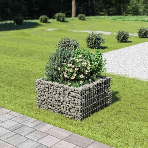 Gabion Raised Bed Made of Galvanised Steel, 90 x 90 x 50 cm, Robust Wire Mesh for Garden and Yard, Weatherproof, for Flowers and Plants