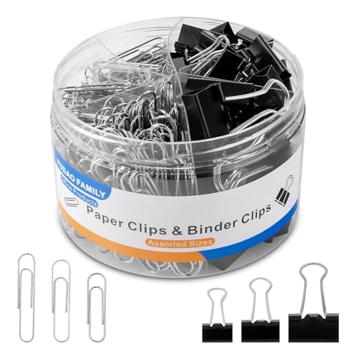 FUDAO FAMILY Paper Clips Binder Clips,340 PCS Paper Clips Assorted Sizes,Binder Clips Assorted Sizes,Silver Paper Clip,Black Binder Clip