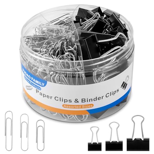 FUDAO FAMILY Paper Clips and Binder Clips Set - 340 Pieces in Various Sizes - Silver and Black Finish image 6