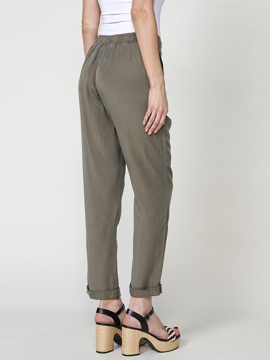 Koroshi Pantalón Mujer Jogger de Lyocell con Cenefa Bordada 2512PT89