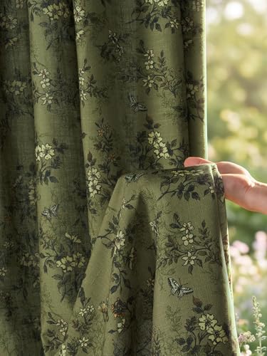 NICETOWN Forest Green Floral Printed Window Curtains, W52 x L102