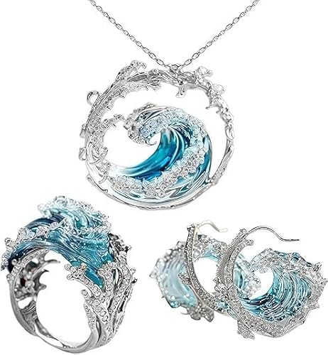 WESLNN Oceans Oath Necklace, Adjustable Ocean Wave Necklace/Ring/Earring, Wave Pendant Necklace,Summer Marine Theme Jewelry Gift,for Women Girls