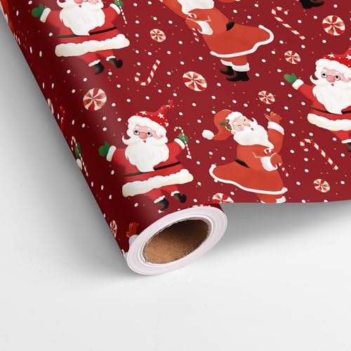 Dlyrroba Black Christmas Wrapping Paper Roll - Red Black Santa Design for Holiday Winter Parties (Glitter Dancing Santa - Red 17 Inch X 16.5 Feet)