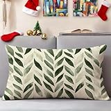 Funda Cojin 40x60 cm Verde oliva Fundas Cojines Hoja Funda Almohada Juego De 1 Lino Rectángulo Cojines Exterior con Cremallera Invisible, Navidad Decorativos Jardín Sofá Dormitorio Oficina 3s-469