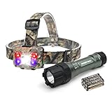 MOSSY OAK Tactical LED Flashlight Shock-proof 300 Lumens and Headlamp 200 Lumens, Battery Powered Helmet Light Combo Kit for Camping, Running, Hiking and Reading, 6 AAA Alkaline Batteries Included