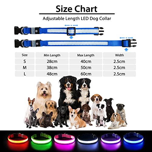 PcEoTllar Leuchthalsband Hund Aufladbar, Hundehalsband Leuchtend Wasserdicht, Blinkend LED Halsband für Hunde mit 7 Farben, Einstellbare LED Hundehalsband für Kleine Große Hunde, Blau-M